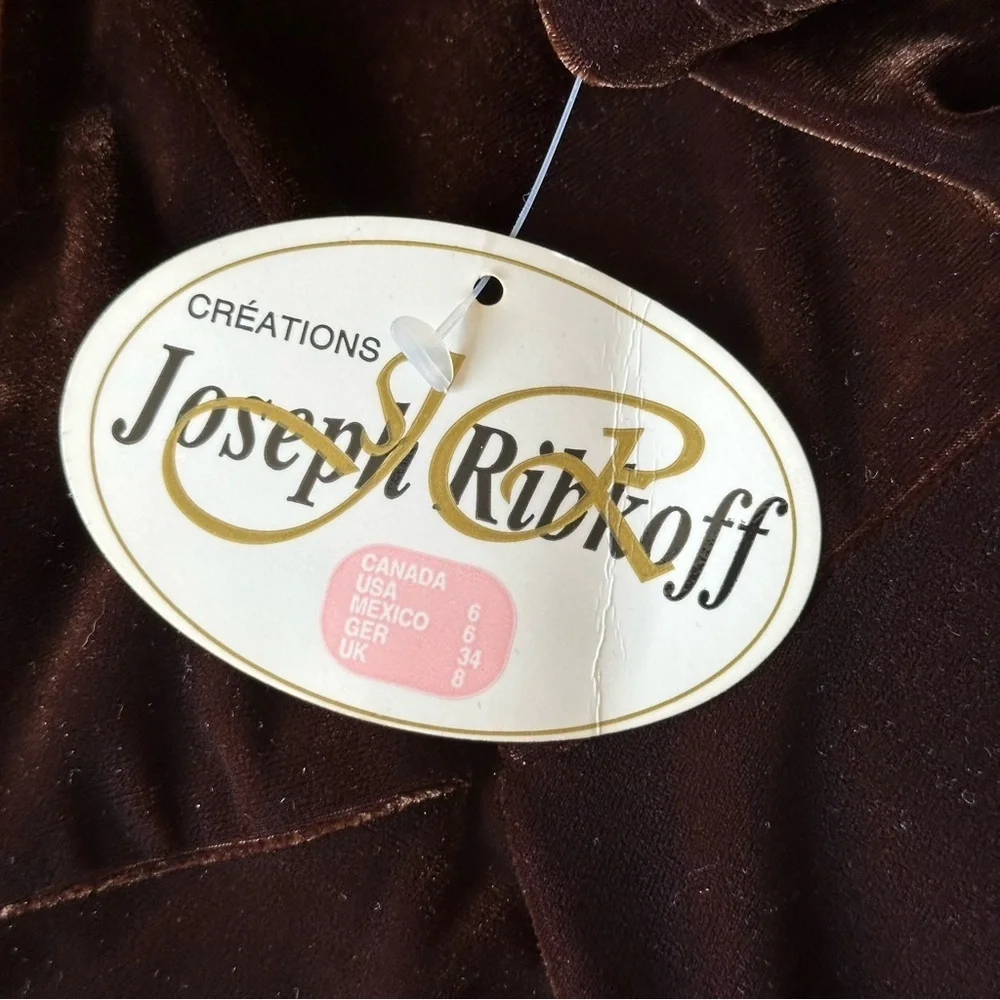 JOSEPH RIBKOFF Vintage Velvet Dress‎ Chocolate Brown Quiet Luxury Glam NWT